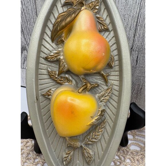 Vintage Lusterware Chalkware Fruit Plaques Wall Decor Kitchen - Picture 4 of 6
